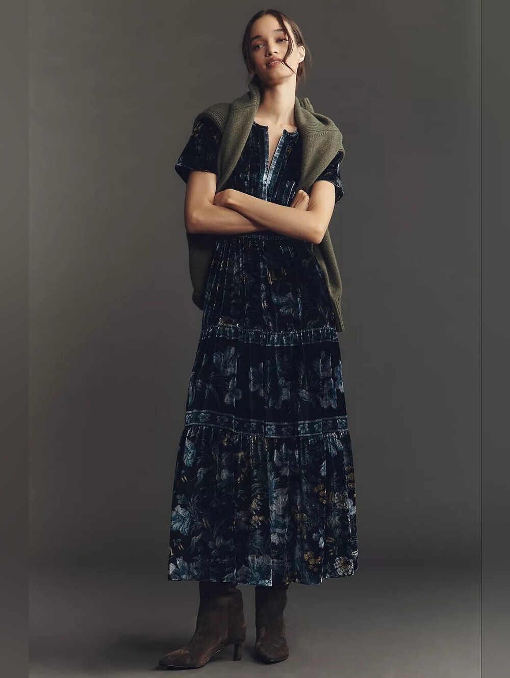 Anthropologie Somerset Velvet Maxi Dress In Dark Blue Size 1X NWT